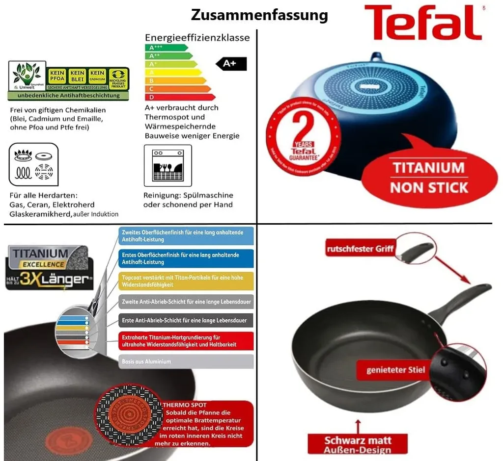 Tefal B30310 Cook&Clean Pfannenset 5tlg Hochrand, Pfanne 28cm + 30cm Hoher Rand, Teflon Antihaftbeschichtet, Bratpfanne Set Tief , Inkl. Deckel 5 Tefal B30310 Cook&Clean Pfannenset 5tlg Hochrand, Pfanne 28cm + 30cm Hoher Rand, Teflon Antihaftbeschichtet, Bratpfanne Set Tief , Inkl. Deckel – Bild 3