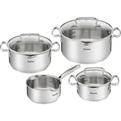 Tefal Topf-Set »Duetto+ G719S7«, Edelstahl 18/10, (Set, 7 Tlg., 7-teiliges Topfset Mit Stielkasserolle 16 Cm, Kochtopf 16/20/24 Cm), Hochwertiger Edelstahl, Hochglanzpoliert, Glasdeckel Mit Siebfunktion