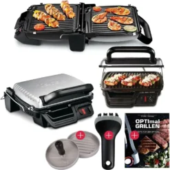 Tefal 3in1 Kontaktgrill Plus Hamburgerpresse + Reinigungsbürste + Rezeptheft 2000W GC3060