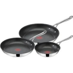 Tefal Pfannen-Set »Tefal E304S3 Jamie Oliver Cook's Direct On Edelstahlpfanne, 3-Teiliges Pfannen-Set, Ø 20/24/28 Cm, Antihaft-Versiegelung, Temperaturanzeiger Thermo-Signal, Genieteter Griff Für Sicheren Halt, Induktionspfanne«