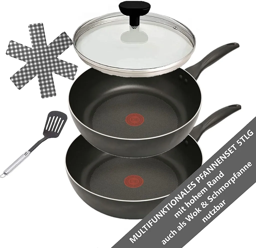 Tefal B30310 Cook&Clean Pfannenset 5tlg Hochrand, Pfanne 28cm + 30cm Hoher Rand, Teflon Antihaftbeschichtet, Bratpfanne Set Tief , Inkl. Deckel 3 Tefal B30310 Cook&Clean Pfannenset 5tlg Hochrand, Pfanne 28cm + 30cm Hoher Rand, Teflon Antihaftbeschichtet, Bratpfanne Set Tief , Inkl. Deckel