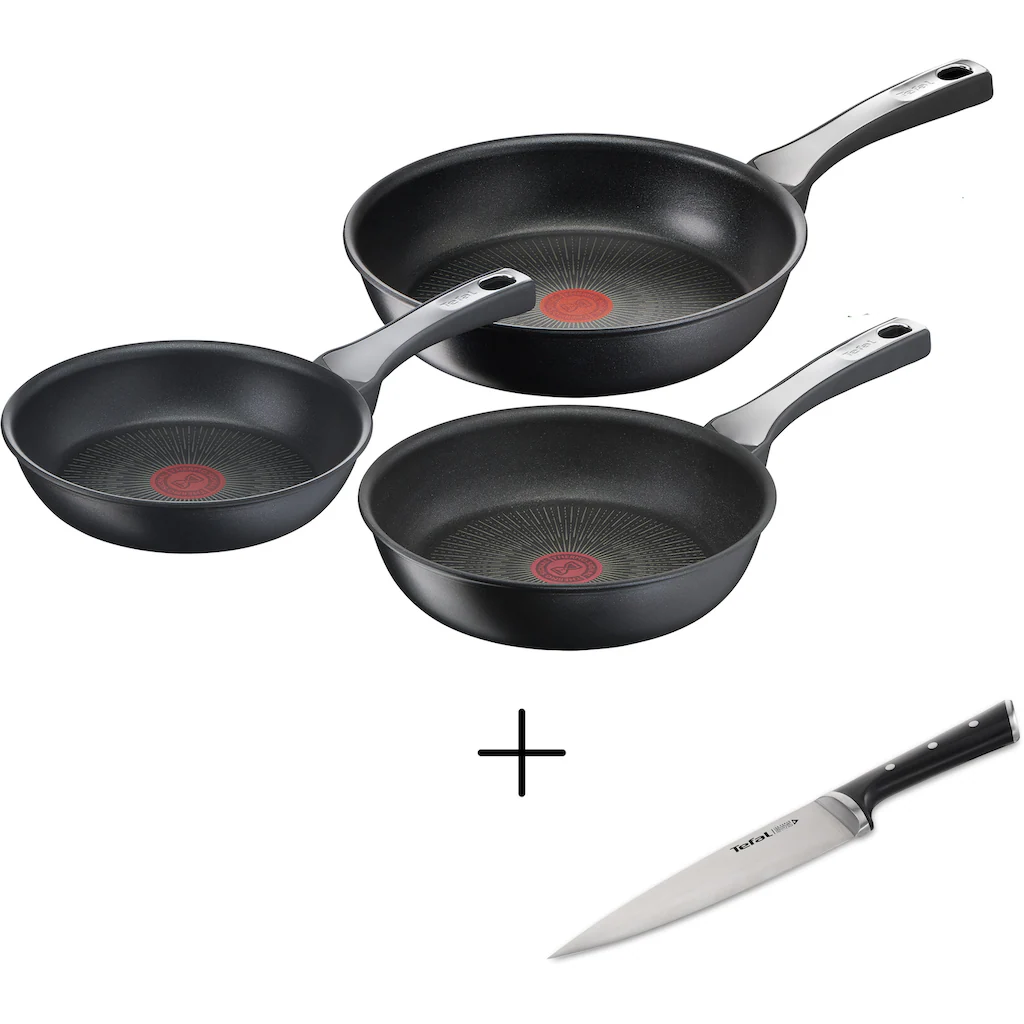 Tefal Pfannen-Set »Unlimited On« In 20/24/28 Cm Und »Ice Force Kochmesser« 3 Tefal Pfannen-Set »Unlimited On« In 20/24/28 Cm Und »Ice Force Kochmesser«
