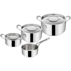 Tefal Topf-Set »E307S7 Jamie Oliver«, Edelstahl, (Set, 7 Tlg.), Induktionsgeeignet, Besonders Flacher Deckel