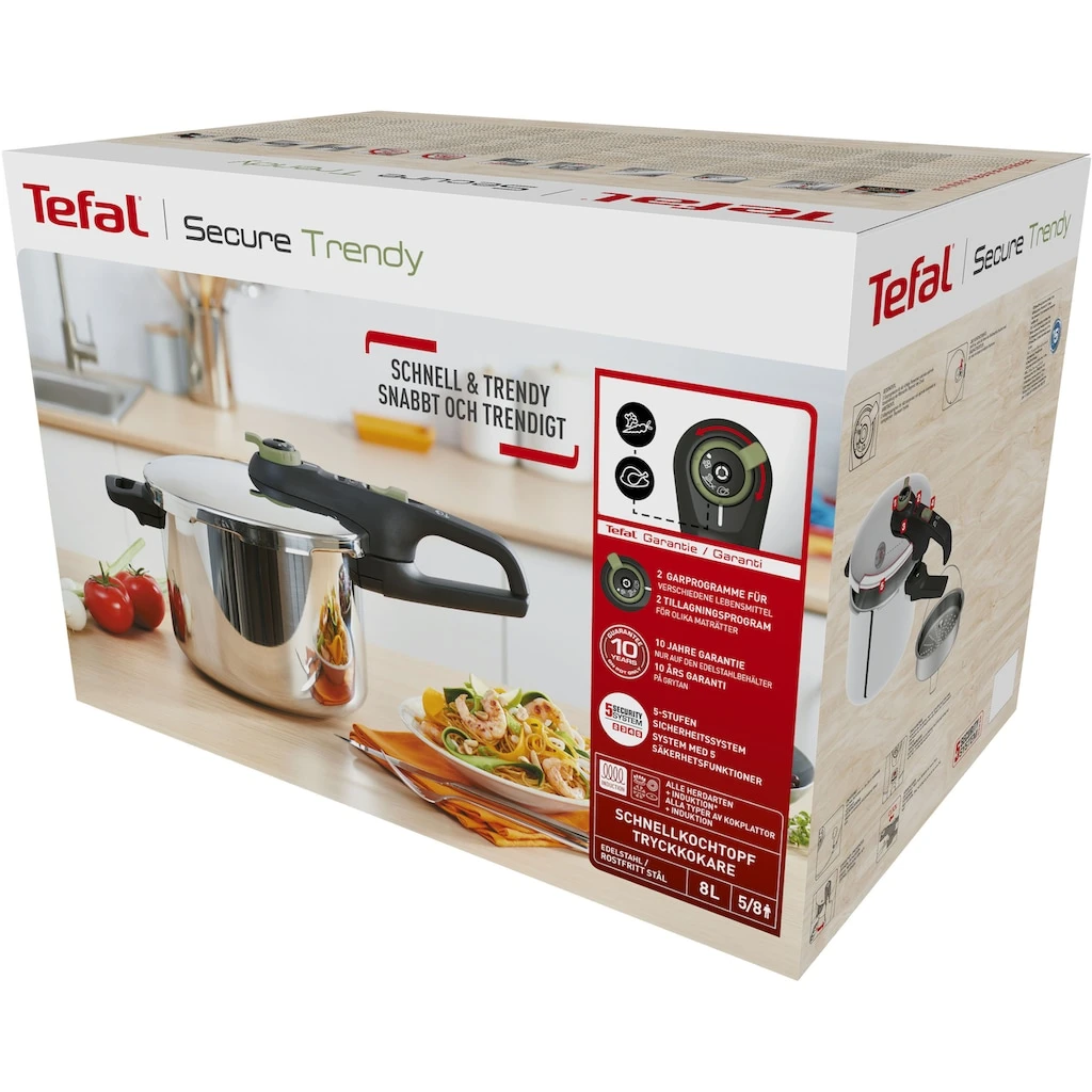 Tefal Schnellkochtopf »Secure Trendy«, Edelstahl, (1 Tlg.), Dampfkochtopf, Garregler,Sicherheitsvorrichtung,Korbeinsatz, Induktion 5 Tefal Schnellkochtopf »Secure Trendy«, Edelstahl, (1 Tlg.), Dampfkochtopf, Garregler,Sicherheitsvorrichtung,Korbeinsatz, Induktion – Bild 3